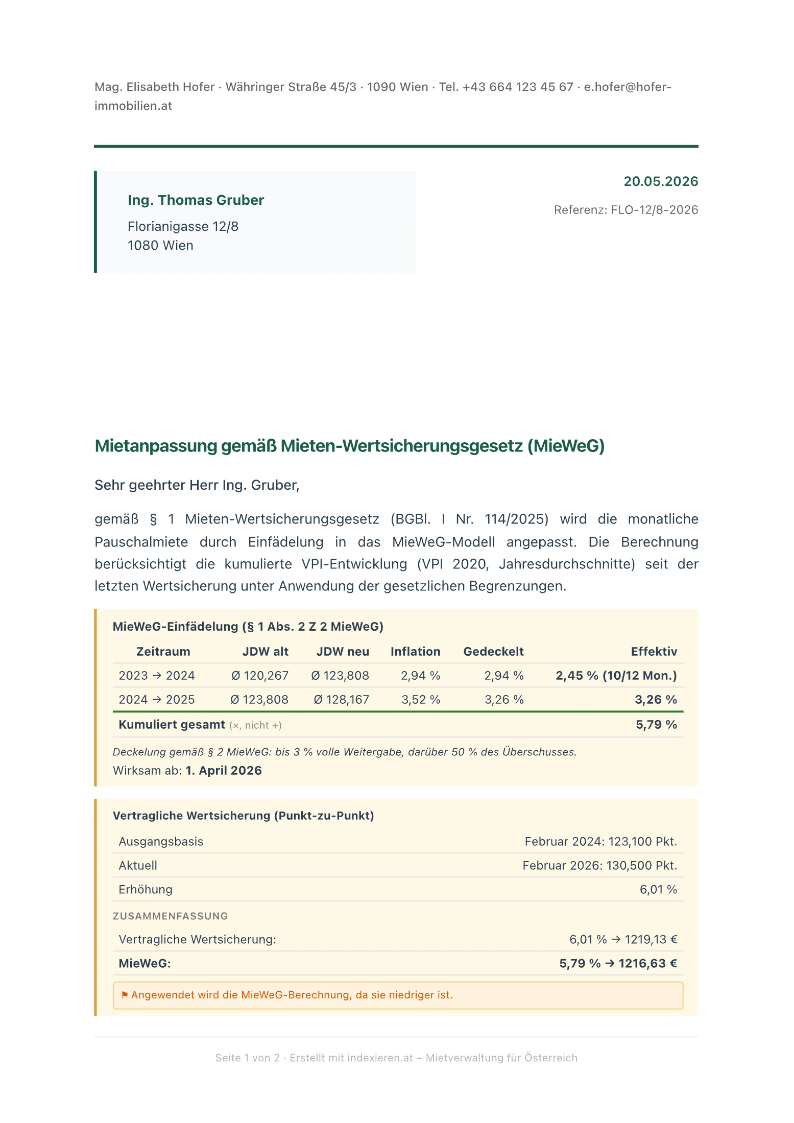 Beispiel-Indexierungsschreiben im modernen Design: MieWeG-Einfädelung mit Parallelrechnung und Zusammenfassung